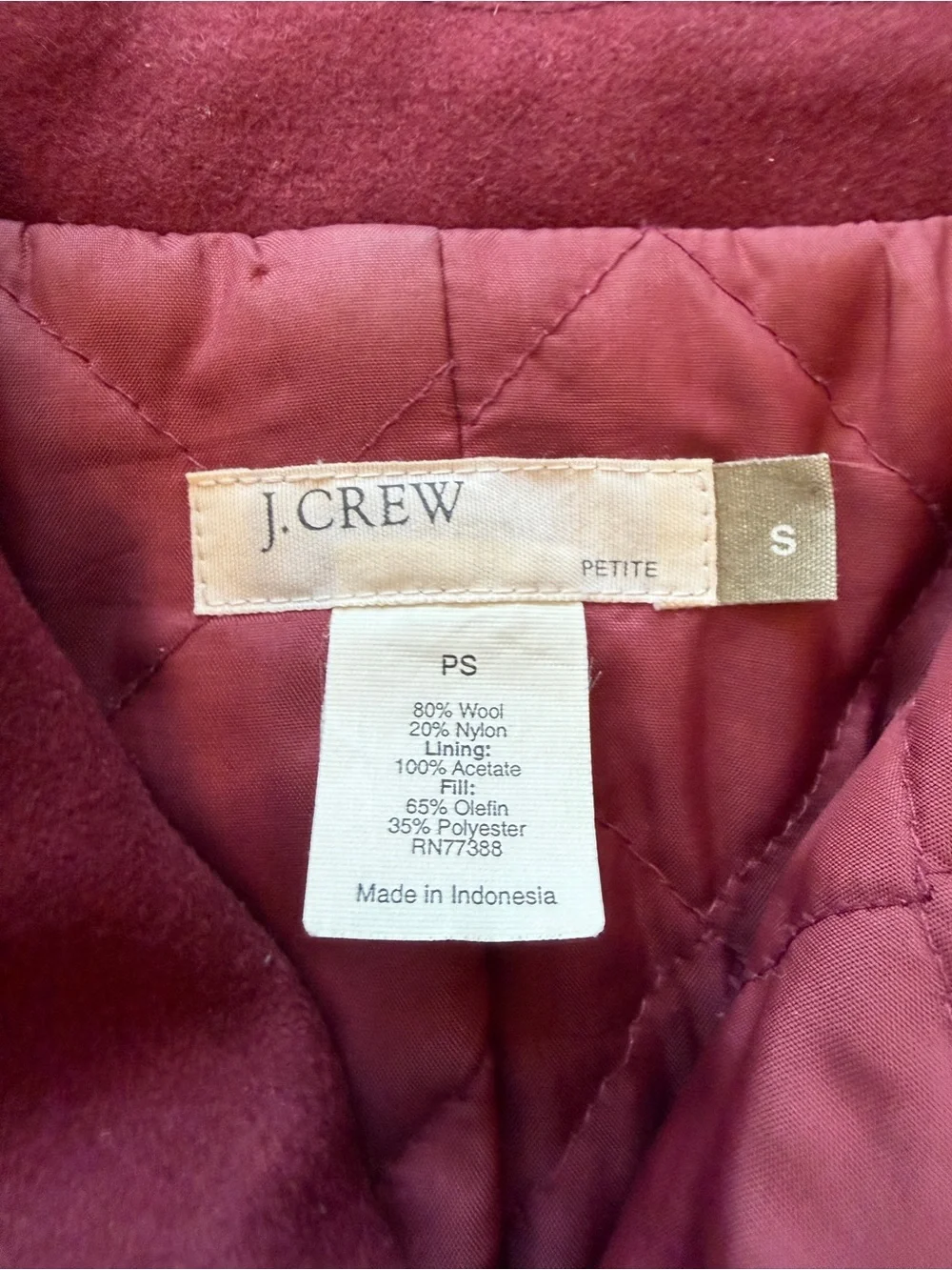 J. Crew Women's Burgundy Wool Pea Coat